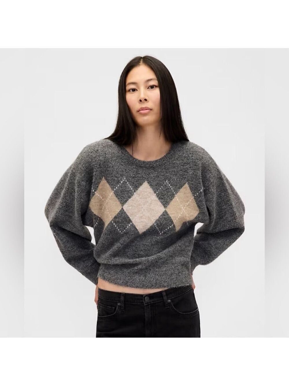 Gap Mohair Wool Argyle Crewneck Sweater XSP NWOT Career Closet Staple Office